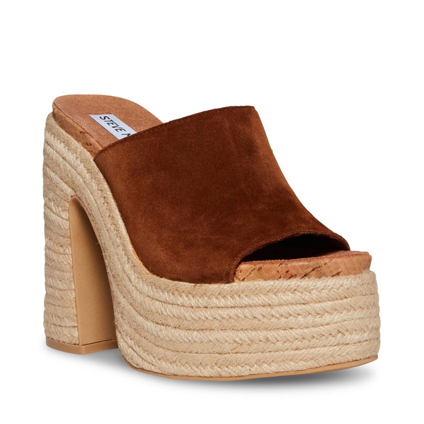 Brown Steve Madden Becca Chestnut Suede Women's Platform Sandals | PH 8241EJX